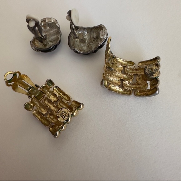 Vintage Givenchy Weave Clip On Earrings Kenneth Lane Shrimp 2 Pairs Gold Silver - Picture 7 of 11